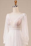 A-Line Tulle Beaded Ivory brudekjole med ermer