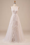 Tulle Backless Ivory Long brudekjole med broderi