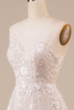 Tulle Backless Ivory Long brudekjole med broderi