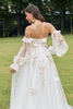 Load image into Gallery viewer, Ivory avtakbare lange ermer Sweep Train brudekjole med 3D-blomster