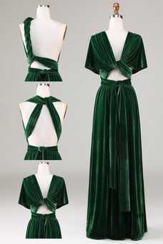 Mørkegrønn Covertible Bruk Velvet Long brudepike kjole