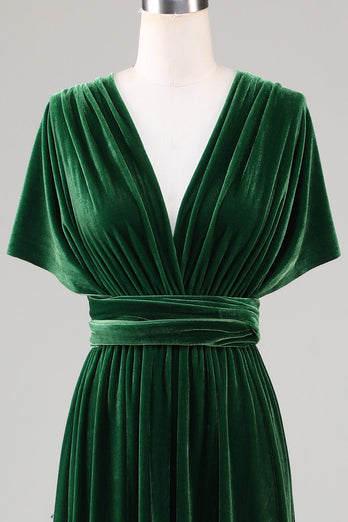 Mørkegrønn Covertible Bruk Velvet Long brudepike kjole
