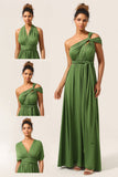 Sjarmerende A Line Olive Green Spandex Konvertible Wear Long brudepike kjole