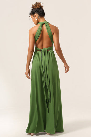 Sjarmerende A Line Olive Green Spandex Konvertible Wear Long brudepike kjole