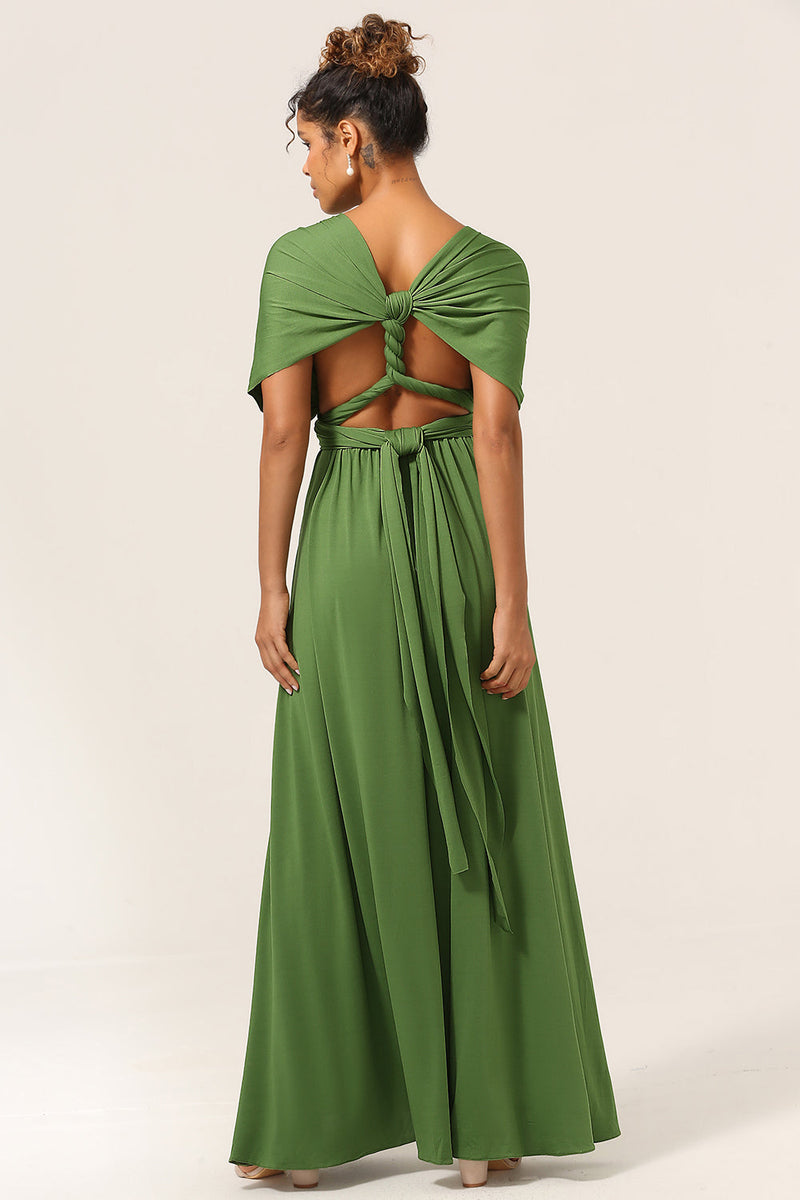 Load image into Gallery viewer, Sjarmerende A Line Olive Green Spandex Konvertible Wear Long brudepike kjole