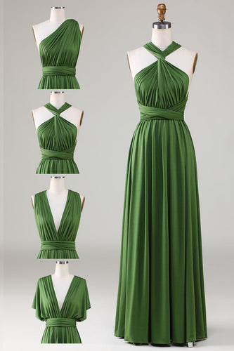 Olive Green Spandex Convertible Wear Long brudepike kjole