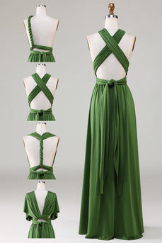 Olive Green Spandex Convertible Wear Long brudepike kjole