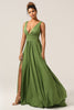 Load image into Gallery viewer, Elegant A Line Olive Deep V-hals ermeløs lang brudepike kjole