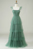 Load image into Gallery viewer, En linje spaghetti stropper lang tyll eukalyptus brudepike kjole