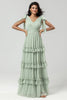 Load image into Gallery viewer, En Line Chiffon Green brudepike kjole med plissert
