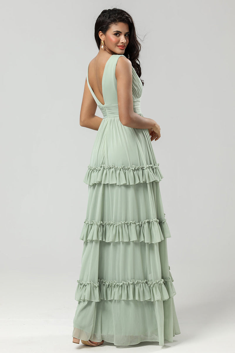 Load image into Gallery viewer, En Line Chiffon Green brudepike kjole med plissert