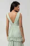 En Line Chiffon Green brudepike kjole med plissert