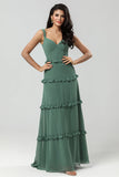 Klassisk eleganse: En linje fra skulderen Eukalyptus Long Bridesmaid Dress