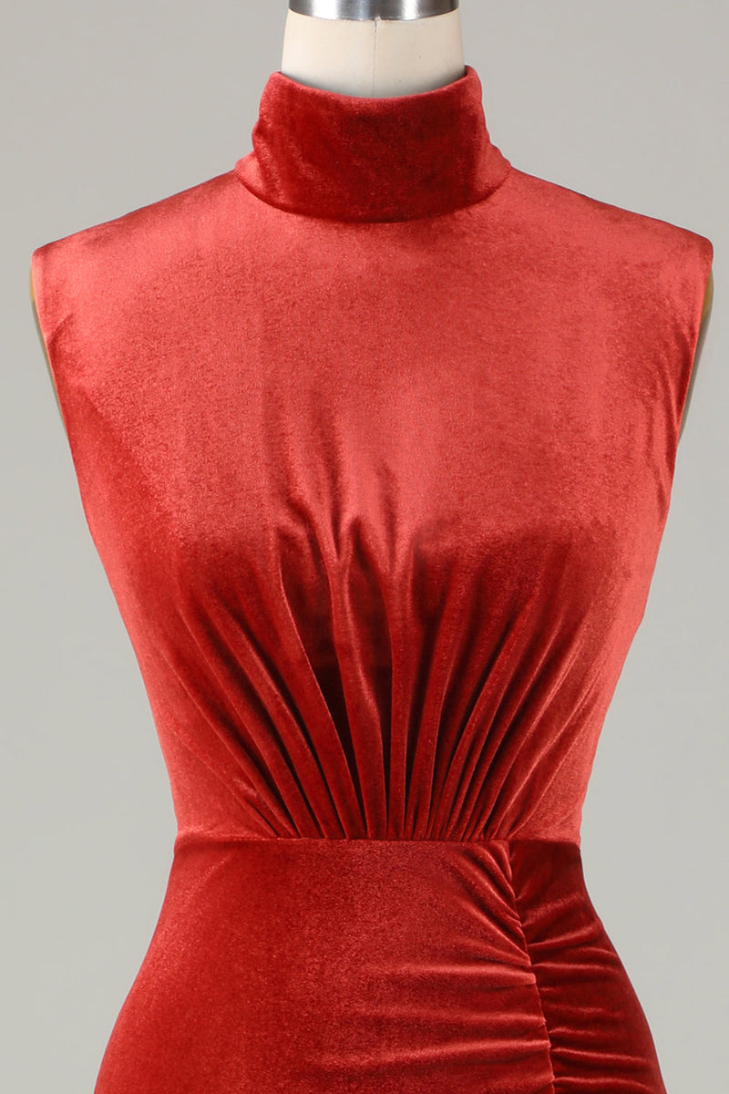 Load image into Gallery viewer, Havfrue Terracotta Velvet ermeløs brudepike kjole