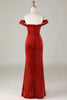 Load image into Gallery viewer, Velvet av skulderen Terracotta brudepike kjole
