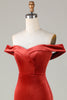 Load image into Gallery viewer, Velvet av skulderen Terracotta brudepike kjole