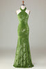 Load image into Gallery viewer, Velvet Halter Olive brudepike kjole