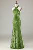 Load image into Gallery viewer, Velvet Halter Olive brudepike kjole