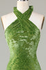 Load image into Gallery viewer, Velvet Halter Olive brudepike kjole