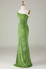 Load image into Gallery viewer, Velvet havfrue en skulder oliven brudepike kjole