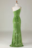 Load image into Gallery viewer, Velvet havfrue en skulder oliven brudepike kjole