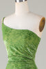 Load image into Gallery viewer, Velvet havfrue en skulder oliven brudepike kjole