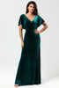 Load image into Gallery viewer, Selvsikker karismatisk A Line V-Neck Peacock Velvet Bridesmaid Dress med Ruffles