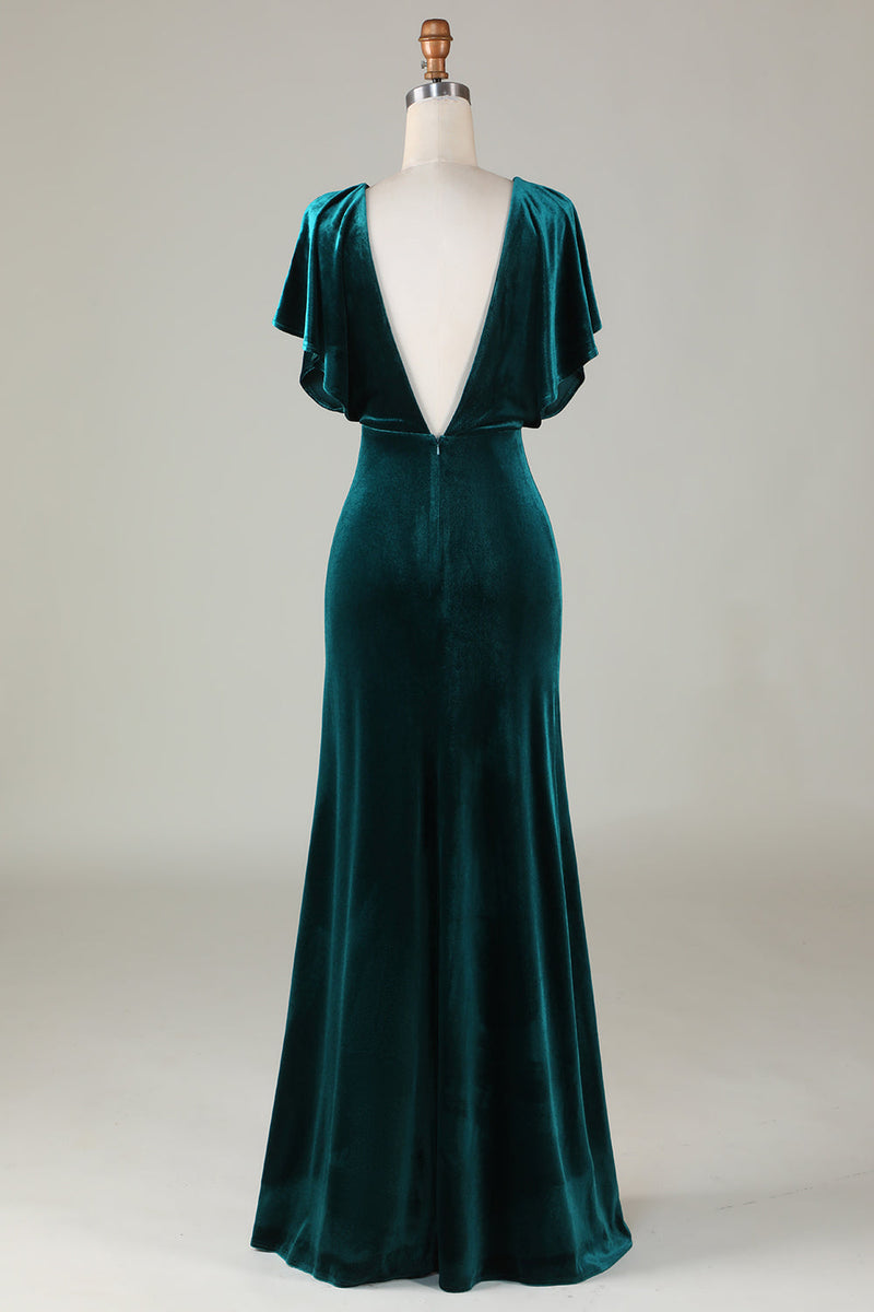 Load image into Gallery viewer, Velvet V-Neck Peacock brudepike kjole med volanger
