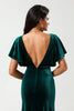 Load image into Gallery viewer, Selvsikker karismatisk A Line V-Neck Peacock Velvet Bridesmaid Dress med Ruffles