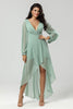Load image into Gallery viewer, High-low Chiffon A Line Green brudepike kjole med lange ermer