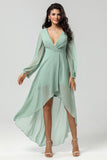 High-low Chiffon A Line Green brudepike kjole med lange ermer