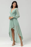 High-low Chiffon A Line Green brudepike kjole med lange ermer