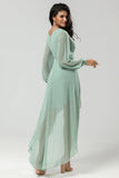 High-low Chiffon A Line Green brudepike kjole med lange ermer