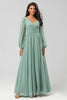 Load image into Gallery viewer, A Line Green Long Sleeves Bridesmaid Dress med Slit