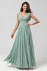 Load image into Gallery viewer, Avtakbare langermer Chiffon Green brudepike kjole med plissert