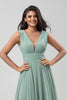 Load image into Gallery viewer, Avtakbare langermer Chiffon Green brudepike kjole med plissert