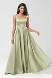 Satin A Line Green brudepike kjole med lommer