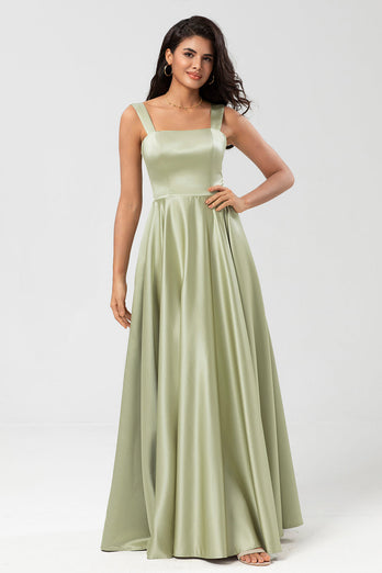 Satin A Line Green brudepike kjole med lommer