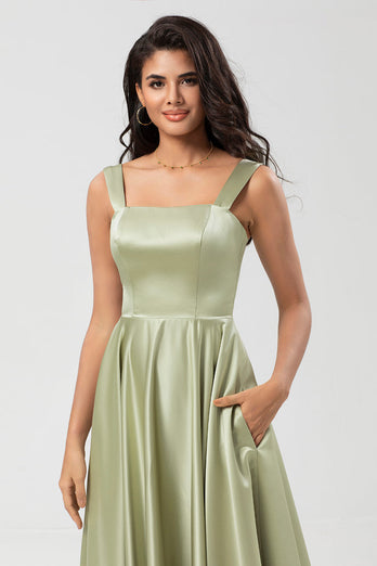 Satin A Line Green brudepike kjole med lommer