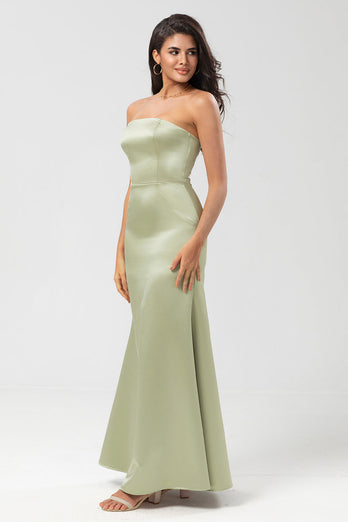 Stroppeløs satengskjede Grønn brudepike kjole