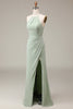 Load image into Gallery viewer, Matcha Halter Neck Sheath plissert brudepike kjole med Slit