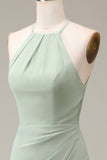 Matcha Halter Neck Sheath plissert brudepike kjole med Slit