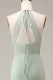 Matcha Halter Neck Sheath plissert brudepike kjole med Slit