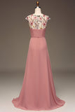 Dusty Rose A-line Chiffon og broderi Maxi brudepike kjole