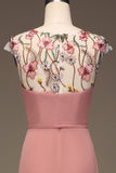 Dusty Rose A-line Chiffon og broderi Maxi brudepike kjole