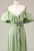 Load image into Gallery viewer, Matcha Spaghetti stropper Cold Shoulder A-line Satin brudepike kjole