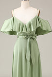 Matcha Spaghetti stropper Cold Shoulder A-line Satin brudepike kjole