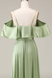 Matcha Spaghetti stropper Cold Shoulder A-line Satin brudepike kjole