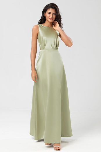 Satin Green brudepike kjole med plissert