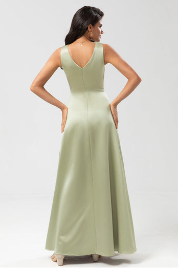 Satin Green brudepike kjole med plissert